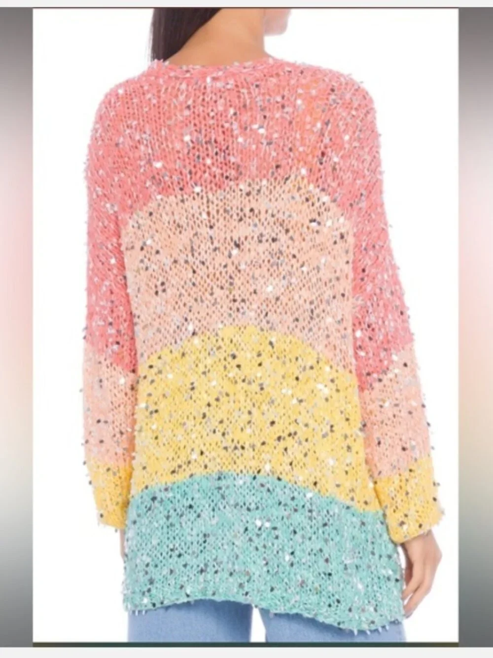 FARM Rio Brazil Sequin Cardigan Colorblock Stripe Boho *Flaws  Size G-Medium - Picture 2 of 16